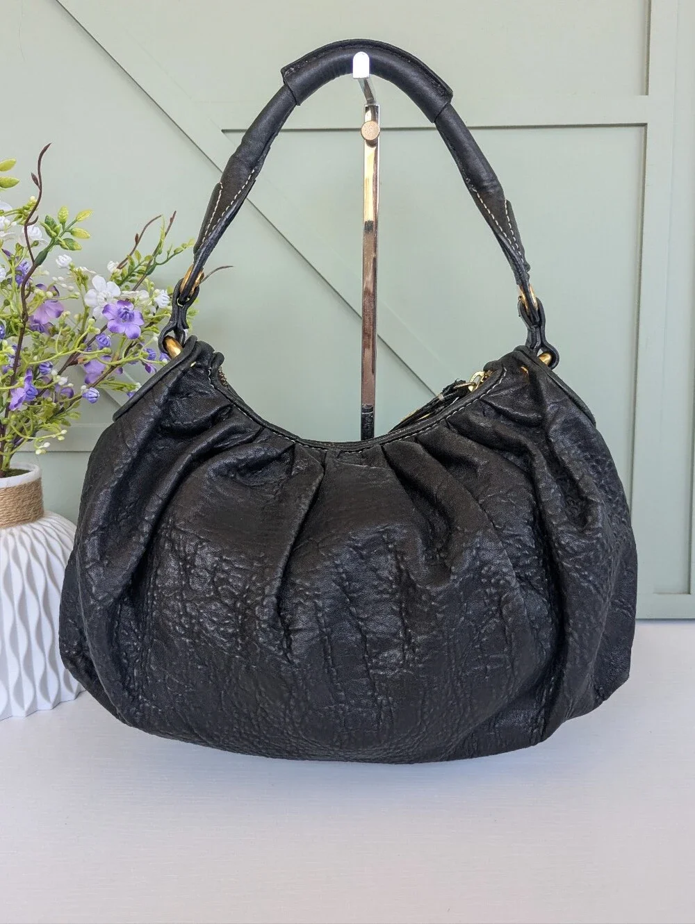 vintage Juicy Couture black leather hobo shoulder bag